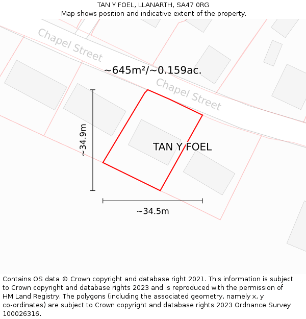 TAN Y FOEL, LLANARTH, SA47 0RG: Plot and title map