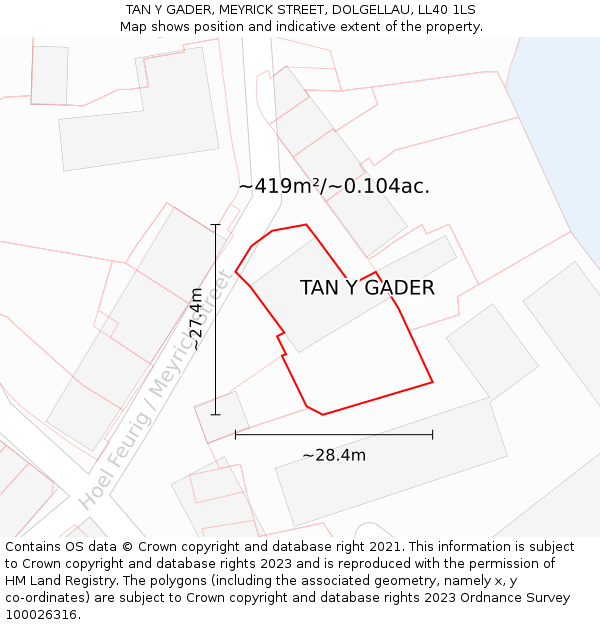 TAN Y GADER, MEYRICK STREET, DOLGELLAU, LL40 1LS: Plot and title map