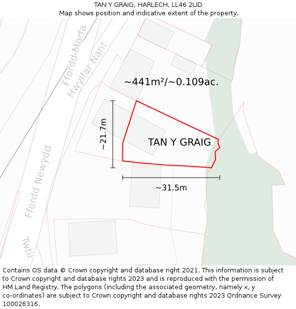 TAN Y GRAIG, HARLECH, LL46 2UD: Plot and title map