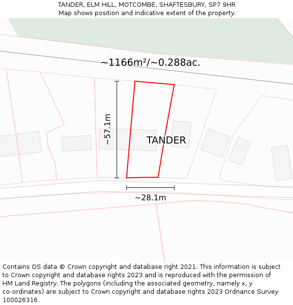 TANDER, ELM HILL, MOTCOMBE, SHAFTESBURY, SP7 9HR: Plot and title map