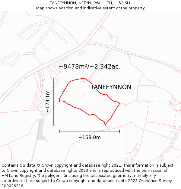TANFFYNNON, NEFYN, PWLLHELI, LL53 6LL: Plot and title map