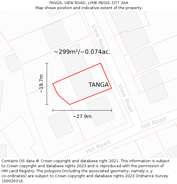 TANGA, VIEW ROAD, LYME REGIS, DT7 3AA: Plot and title map