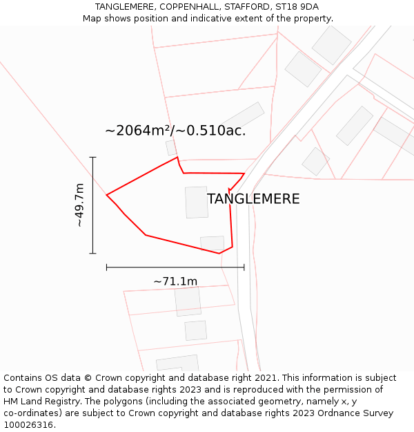 TANGLEMERE, COPPENHALL, STAFFORD, ST18 9DA: Plot and title map