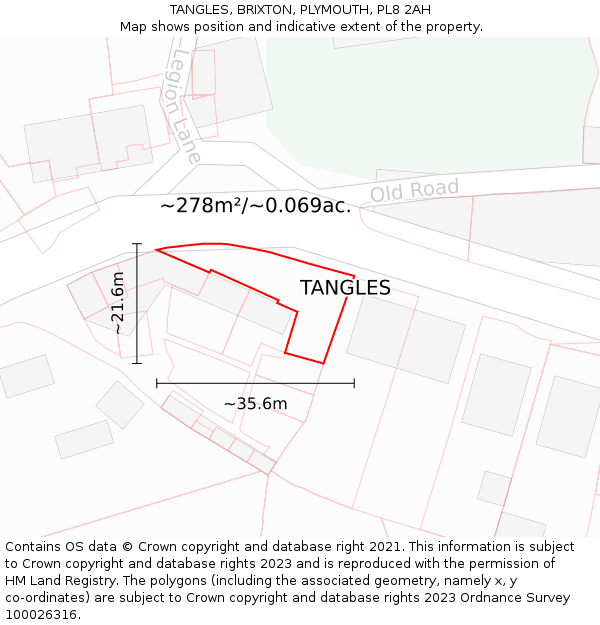TANGLES, BRIXTON, PLYMOUTH, PL8 2AH: Plot and title map