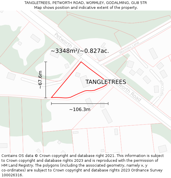 TANGLETREES, PETWORTH ROAD, WORMLEY, GODALMING, GU8 5TR: Plot and title map