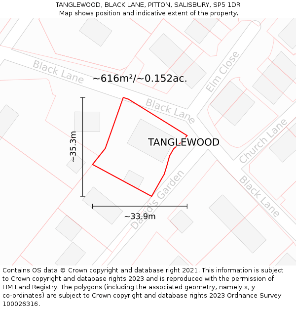 TANGLEWOOD, BLACK LANE, PITTON, SALISBURY, SP5 1DR: Plot and title map