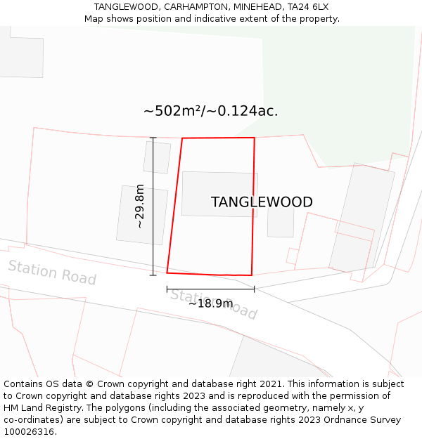 TANGLEWOOD, CARHAMPTON, MINEHEAD, TA24 6LX: Plot and title map
