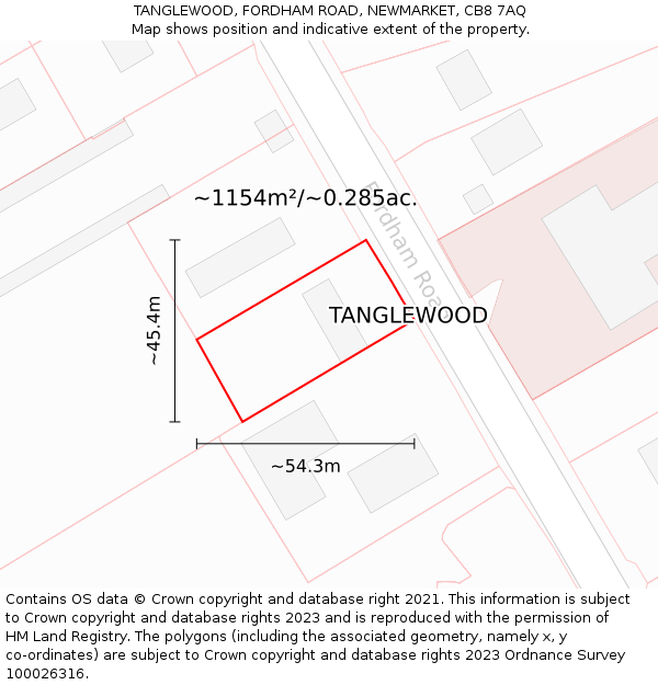 TANGLEWOOD, FORDHAM ROAD, NEWMARKET, CB8 7AQ: Plot and title map