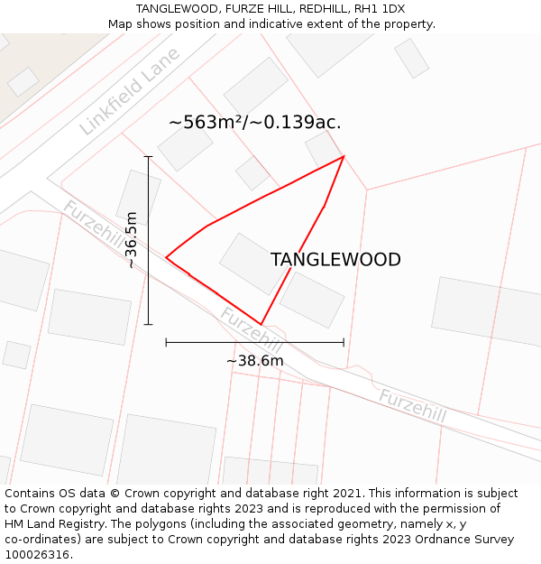 TANGLEWOOD, FURZE HILL, REDHILL, RH1 1DX: Plot and title map