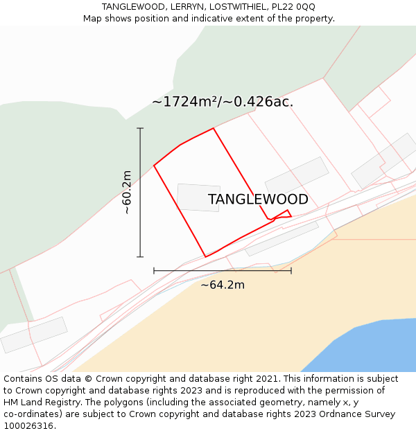 TANGLEWOOD, LERRYN, LOSTWITHIEL, PL22 0QQ: Plot and title map