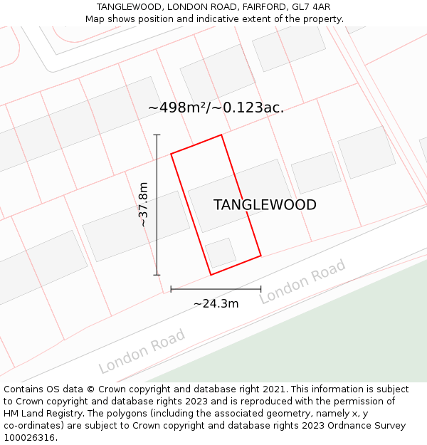 TANGLEWOOD, LONDON ROAD, FAIRFORD, GL7 4AR: Plot and title map