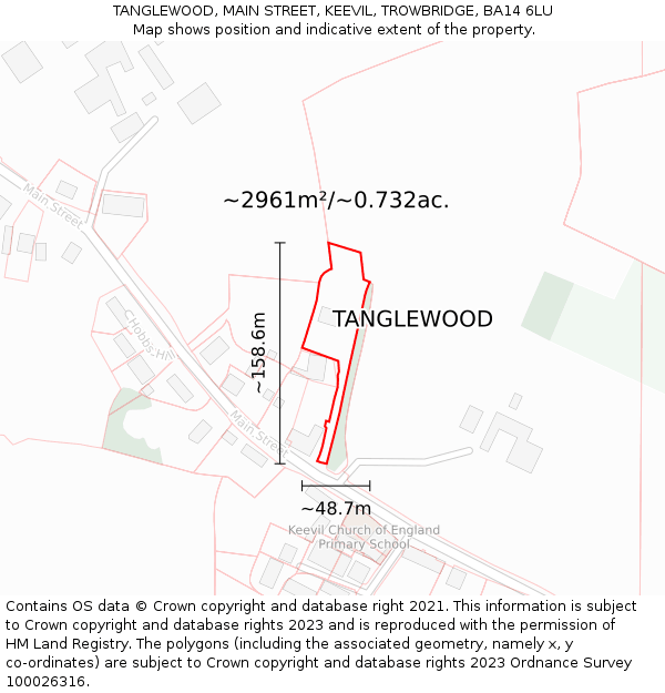 TANGLEWOOD, MAIN STREET, KEEVIL, TROWBRIDGE, BA14 6LU: Plot and title map