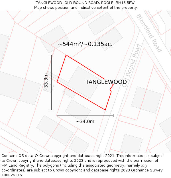 TANGLEWOOD, OLD BOUND ROAD, POOLE, BH16 5EW: Plot and title map