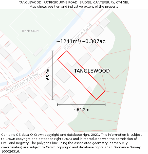 TANGLEWOOD, PATRIXBOURNE ROAD, BRIDGE, CANTERBURY, CT4 5BL: Plot and title map