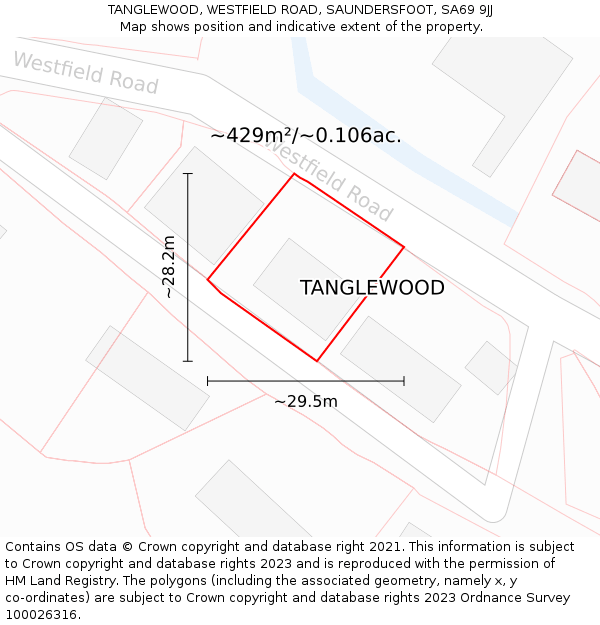 TANGLEWOOD, WESTFIELD ROAD, SAUNDERSFOOT, SA69 9JJ: Plot and title map