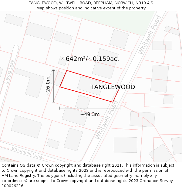 TANGLEWOOD, WHITWELL ROAD, REEPHAM, NORWICH, NR10 4JS: Plot and title map