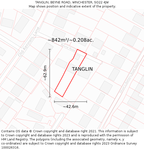 TANGLIN, BEYNE ROAD, WINCHESTER, SO22 4JW: Plot and title map