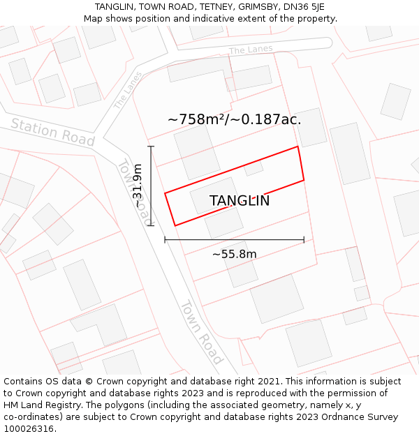 TANGLIN, TOWN ROAD, TETNEY, GRIMSBY, DN36 5JE: Plot and title map