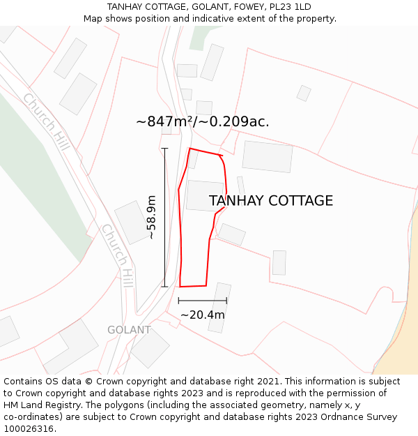TANHAY COTTAGE, GOLANT, FOWEY, PL23 1LD: Plot and title map