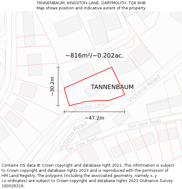 TANNENBAUM, KINGSTON LANE, DARTMOUTH, TQ6 9HB: Plot and title map
