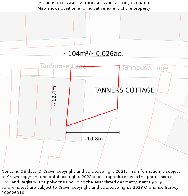 TANNERS COTTAGE, TANHOUSE LANE, ALTON, GU34 1HR: Plot and title map