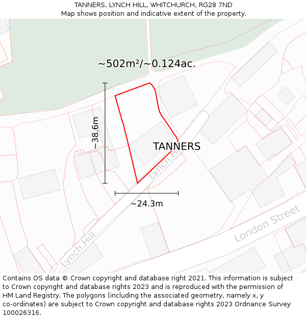 TANNERS, LYNCH HILL, WHITCHURCH, RG28 7ND: Plot and title map