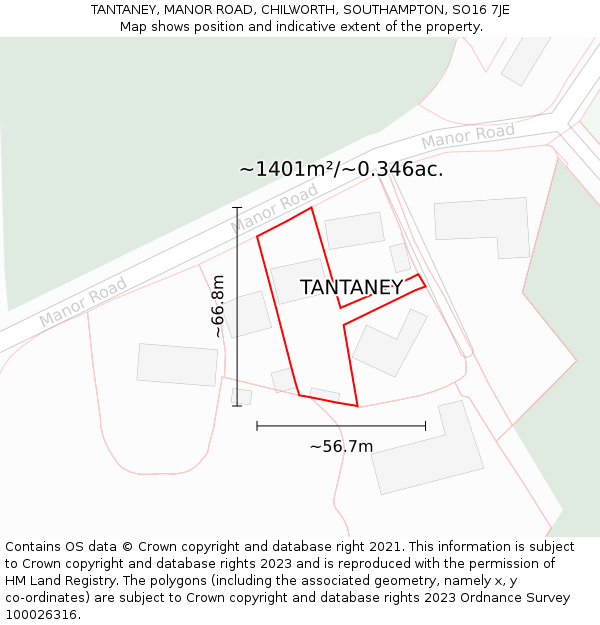 TANTANEY, MANOR ROAD, CHILWORTH, SOUTHAMPTON, SO16 7JE: Plot and title map