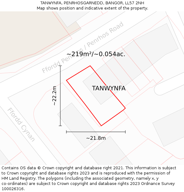 TANWYNFA, PENRHOSGARNEDD, BANGOR, LL57 2NH: Plot and title map