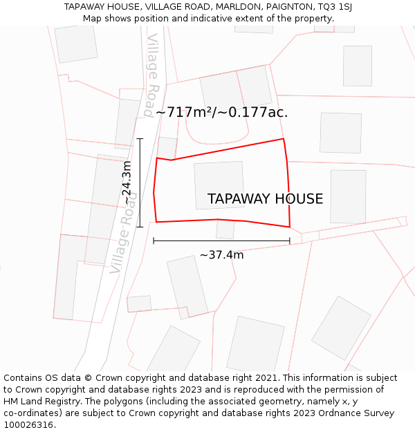 TAPAWAY HOUSE, VILLAGE ROAD, MARLDON, PAIGNTON, TQ3 1SJ: Plot and title map