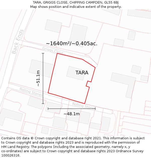 TARA, GRIGGS CLOSE, CHIPPING CAMPDEN, GL55 6BJ: Plot and title map