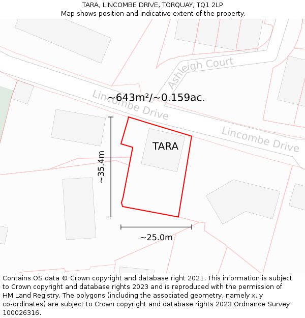 TARA, LINCOMBE DRIVE, TORQUAY, TQ1 2LP: Plot and title map