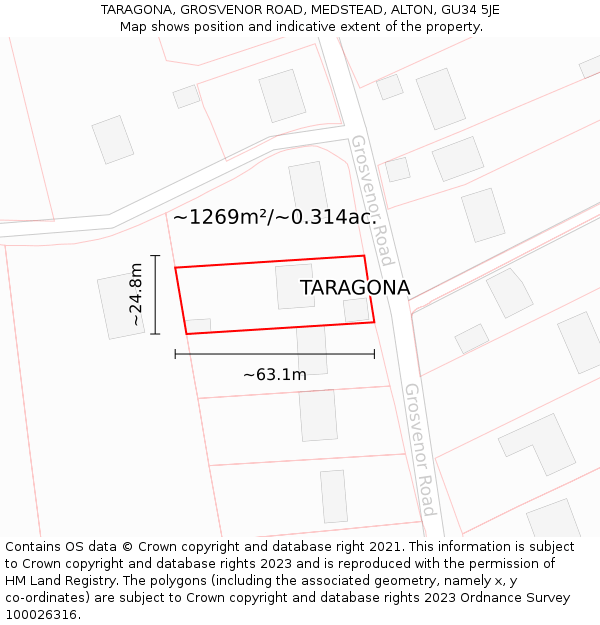 TARAGONA, GROSVENOR ROAD, MEDSTEAD, ALTON, GU34 5JE: Plot and title map