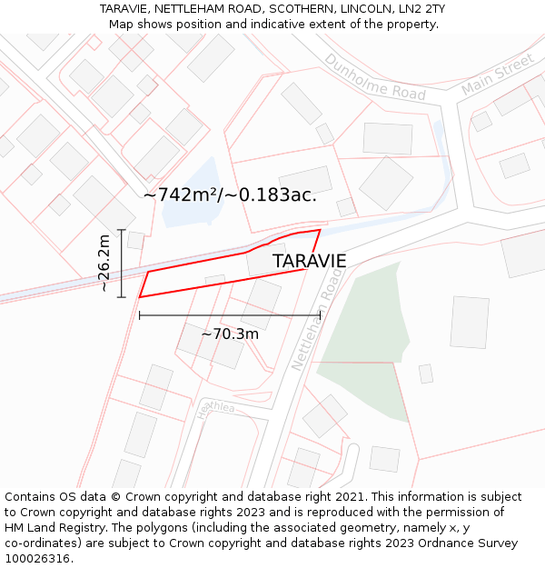 TARAVIE, NETTLEHAM ROAD, SCOTHERN, LINCOLN, LN2 2TY: Plot and title map