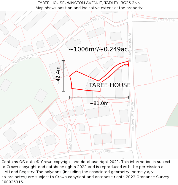 TAREE HOUSE, WINSTON AVENUE, TADLEY, RG26 3NN: Plot and title map