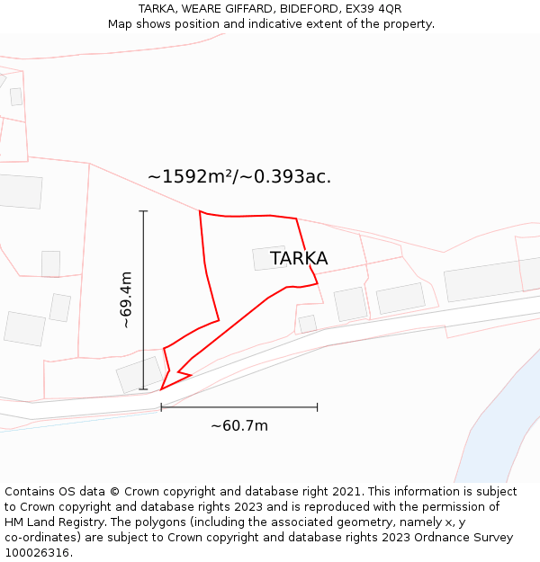 TARKA, WEARE GIFFARD, BIDEFORD, EX39 4QR: Plot and title map