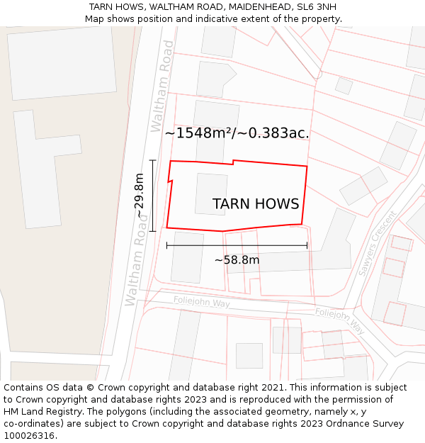TARN HOWS, WALTHAM ROAD, MAIDENHEAD, SL6 3NH: Plot and title map