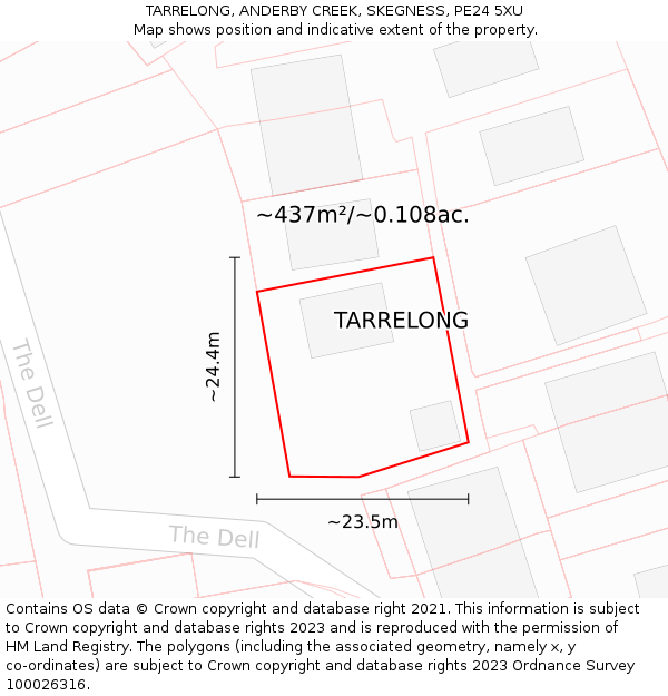 TARRELONG, ANDERBY CREEK, SKEGNESS, PE24 5XU: Plot and title map