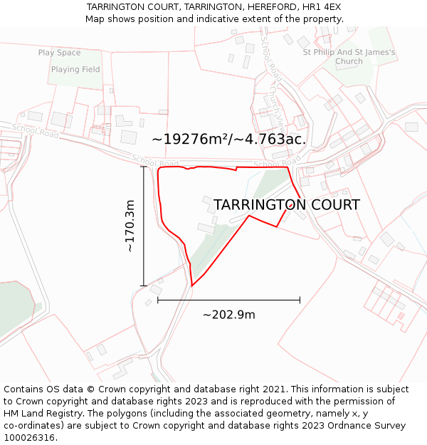 TARRINGTON COURT, TARRINGTON, HEREFORD, HR1 4EX: Plot and title map