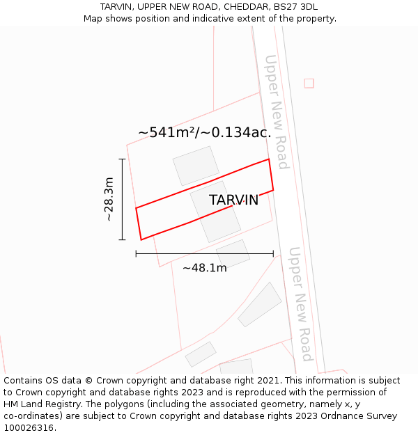 TARVIN, UPPER NEW ROAD, CHEDDAR, BS27 3DL: Plot and title map