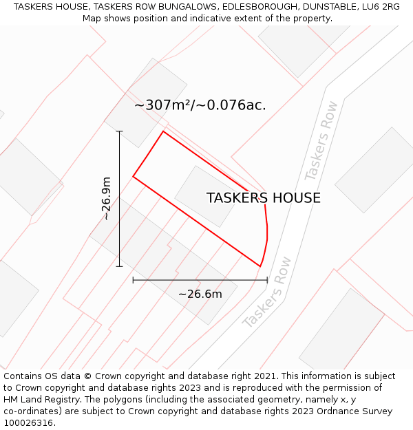TASKERS HOUSE, TASKERS ROW BUNGALOWS, EDLESBOROUGH, DUNSTABLE, LU6 2RG: Plot and title map