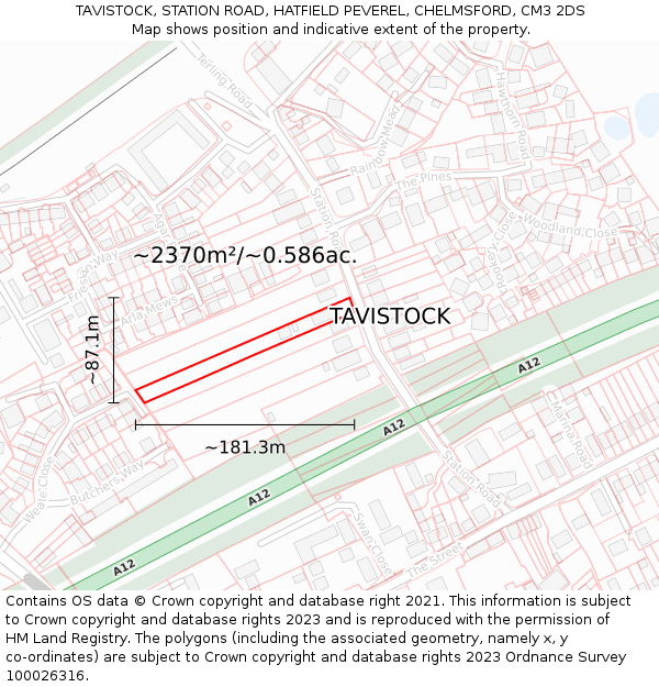 TAVISTOCK, STATION ROAD, HATFIELD PEVEREL, CHELMSFORD, CM3 2DS: Plot and title map