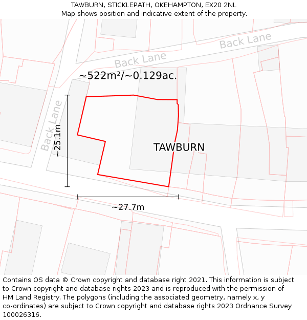 TAWBURN, STICKLEPATH, OKEHAMPTON, EX20 2NL: Plot and title map