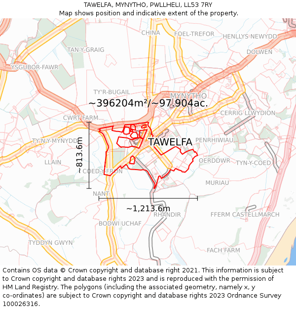 TAWELFA, MYNYTHO, PWLLHELI, LL53 7RY: Plot and title map