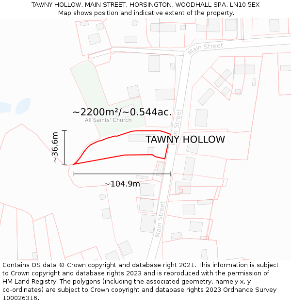 TAWNY HOLLOW, MAIN STREET, HORSINGTON, WOODHALL SPA, LN10 5EX: Plot and title map