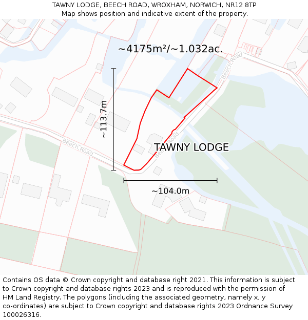 TAWNY LODGE, BEECH ROAD, WROXHAM, NORWICH, NR12 8TP: Plot and title map