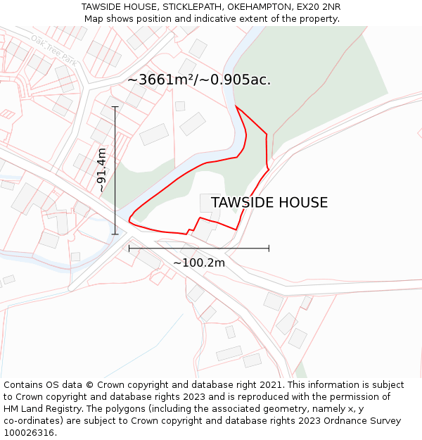 TAWSIDE HOUSE, STICKLEPATH, OKEHAMPTON, EX20 2NR: Plot and title map