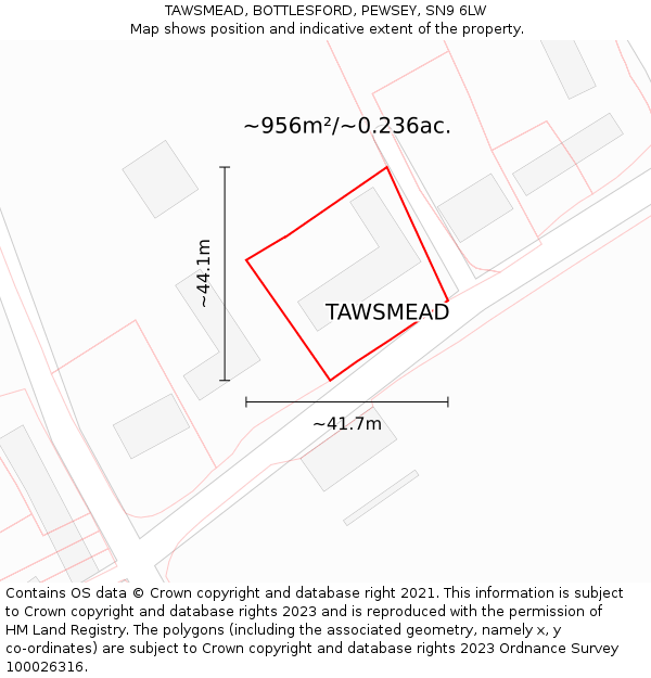 TAWSMEAD, BOTTLESFORD, PEWSEY, SN9 6LW: Plot and title map