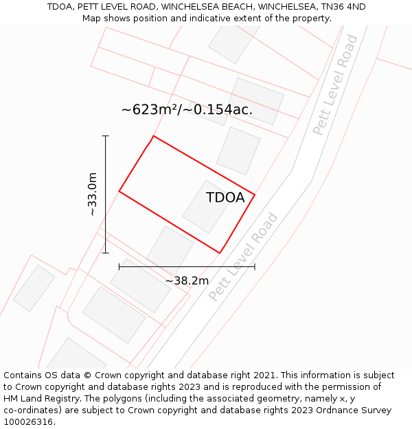 TDOA, PETT LEVEL ROAD, WINCHELSEA BEACH, WINCHELSEA, TN36 4ND: Plot and title map