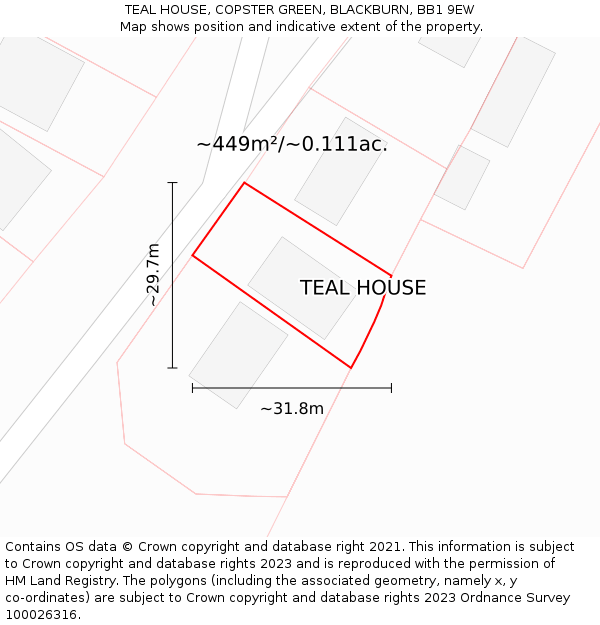 TEAL HOUSE, COPSTER GREEN, BLACKBURN, BB1 9EW: Plot and title map