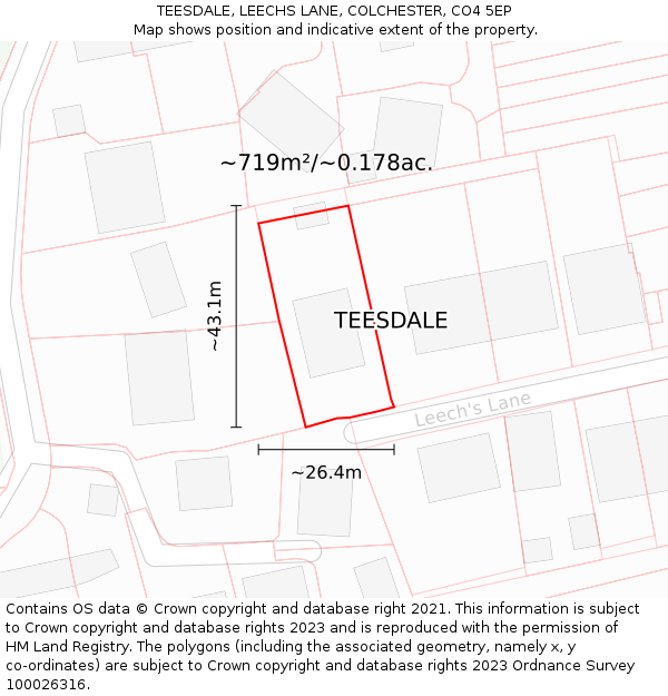 TEESDALE, LEECHS LANE, COLCHESTER, CO4 5EP: Plot and title map